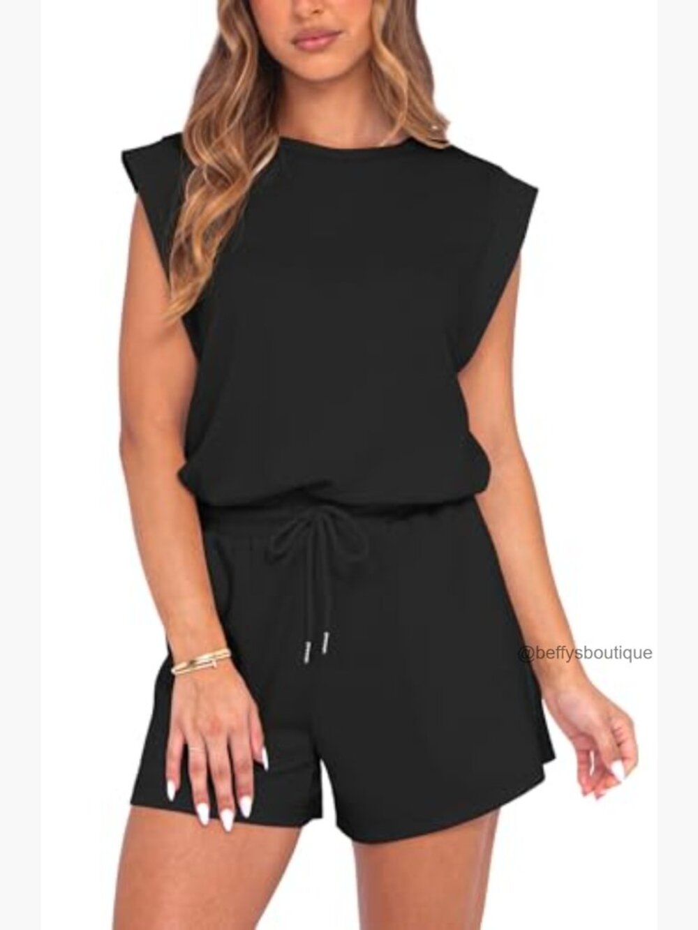 Cap Sleeve Drawstring Waist Lounge Romper With Pockets View 5